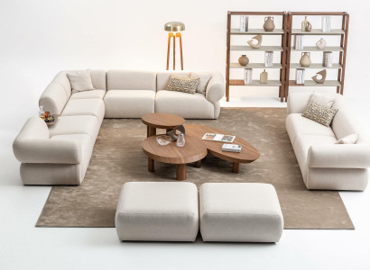 Sofagarnitur Wohnzimmer Sofa Set L-Form 3 Sitzer Hocker Set Modern Design